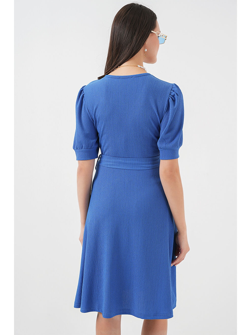 Mavi 2370 Kuşaklı Örme Elbise - Saks-5