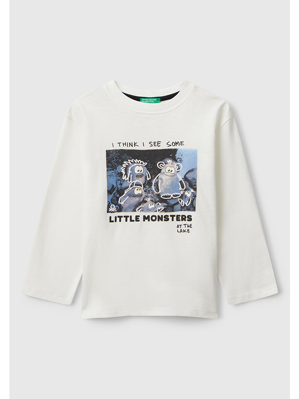 Erkek Çocuk Ekru Kabarık Baskılı Bisiklet Yaka Uzun Kollu Jarse T-shirt