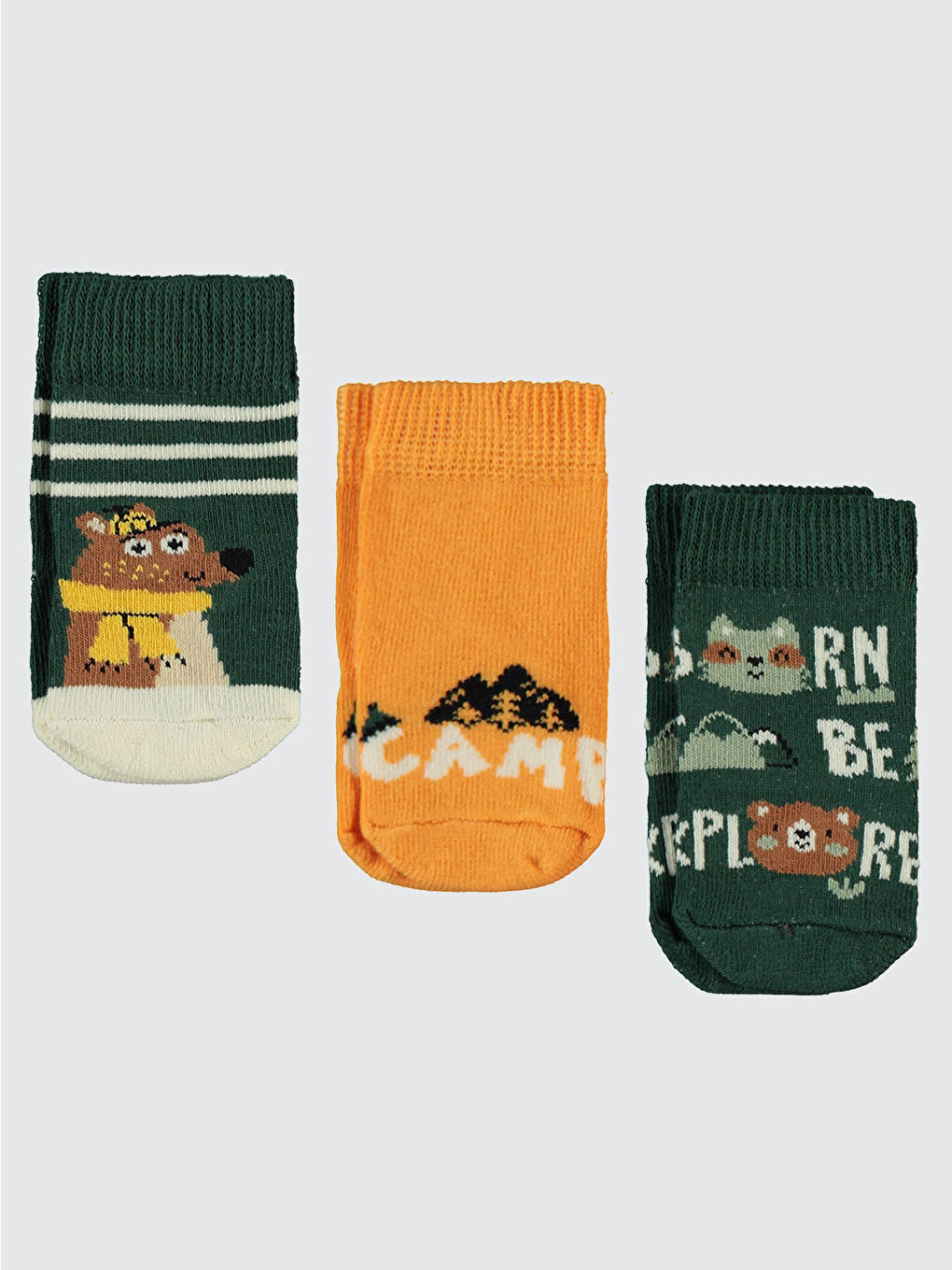 Baby Erkek Bebek 3'lü Çorap Set 6-18 Ay Haki-1