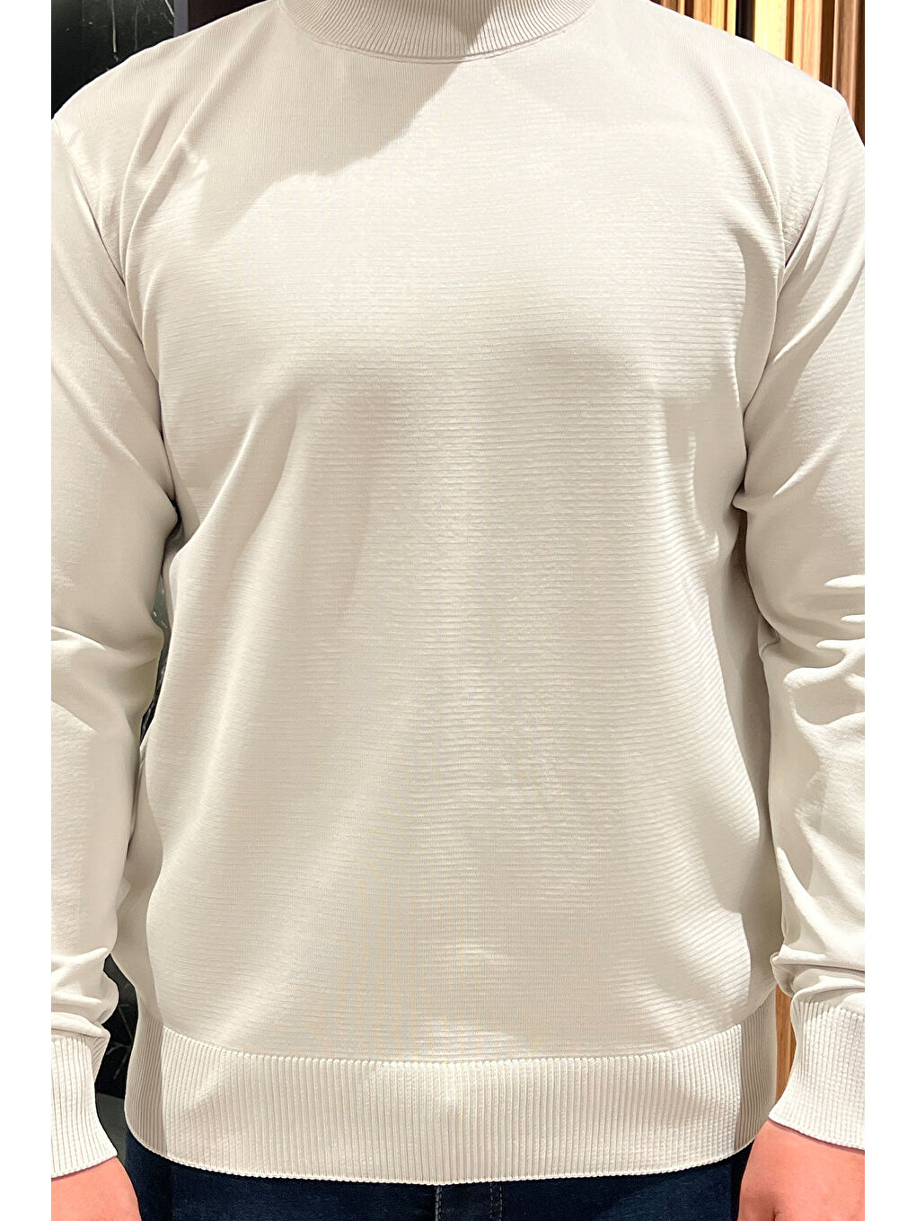 Bej Erkek Yarım Balıkçı Triko Kazak-3