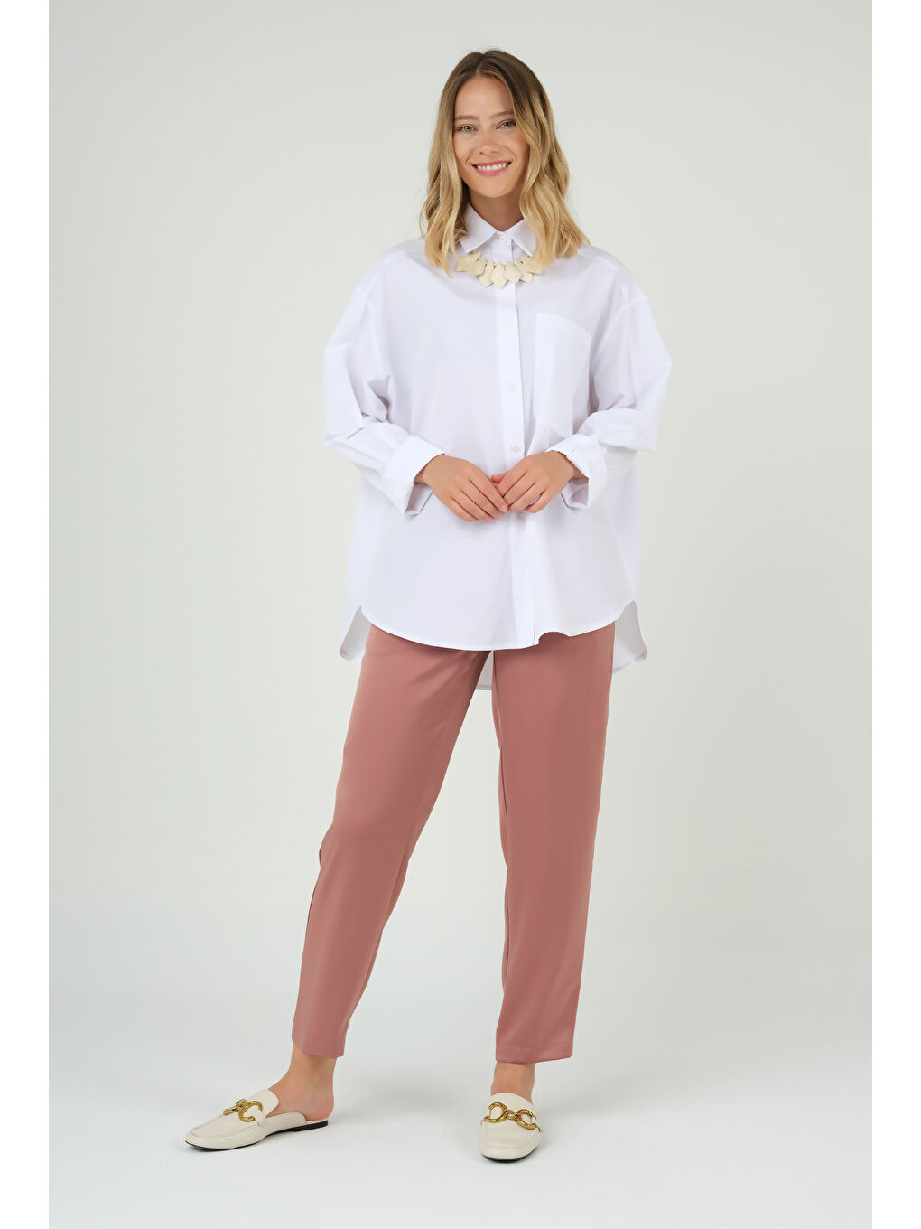 Pembe Saten Pantolon Pudra-2