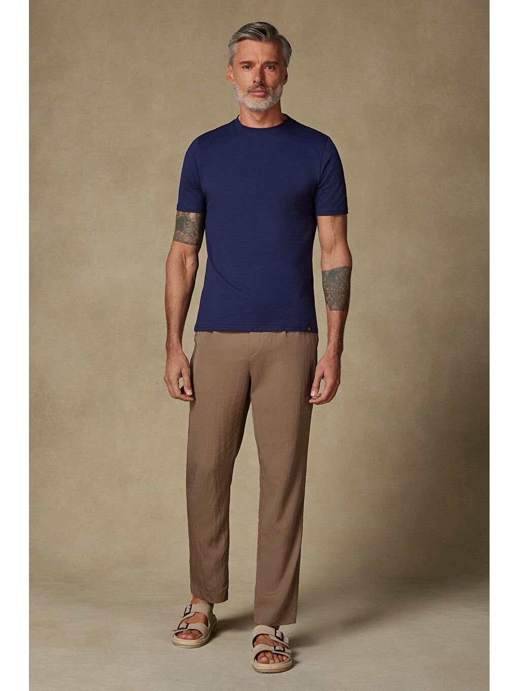 Easy Penye Pamuklu Comfort Fit Lacivert Bisiklet Yaka Erkek Düz %100 Pamuk Tişört-2