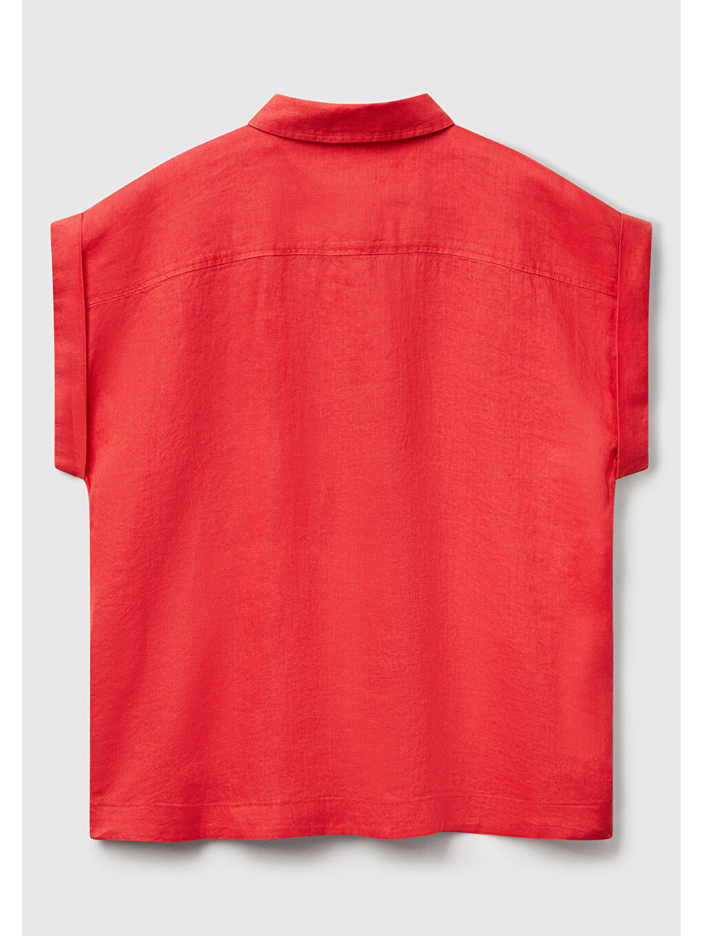 Kadın Mercan %100 Keten Omuz Detaylı Kısa Kollu Gömlek-1