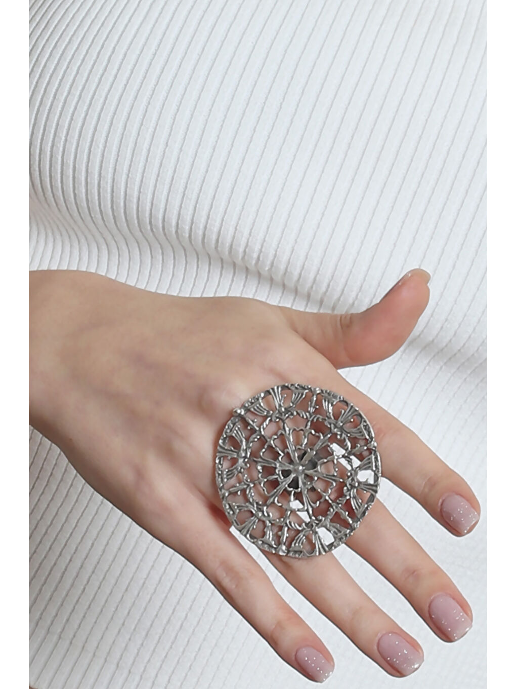 Gri Kadın Antik Gümüş Kaplama Ayarlanabilir Örümcek Ağı Figürlü Yüzük-1