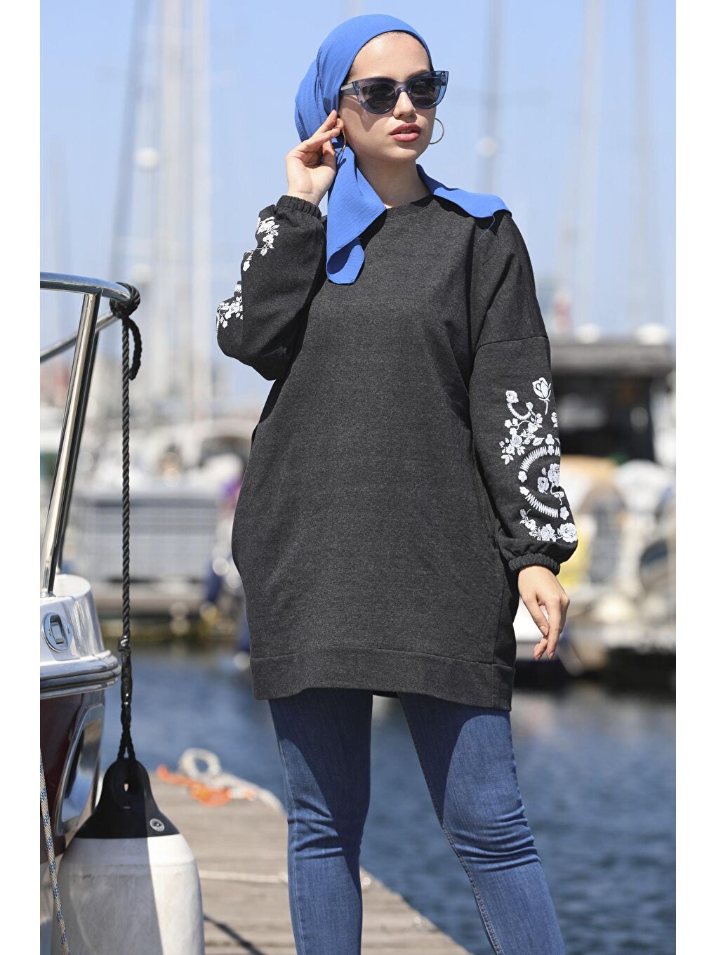 Bisiklet Yaka Kadın Antrasit Tunık - 3357-1