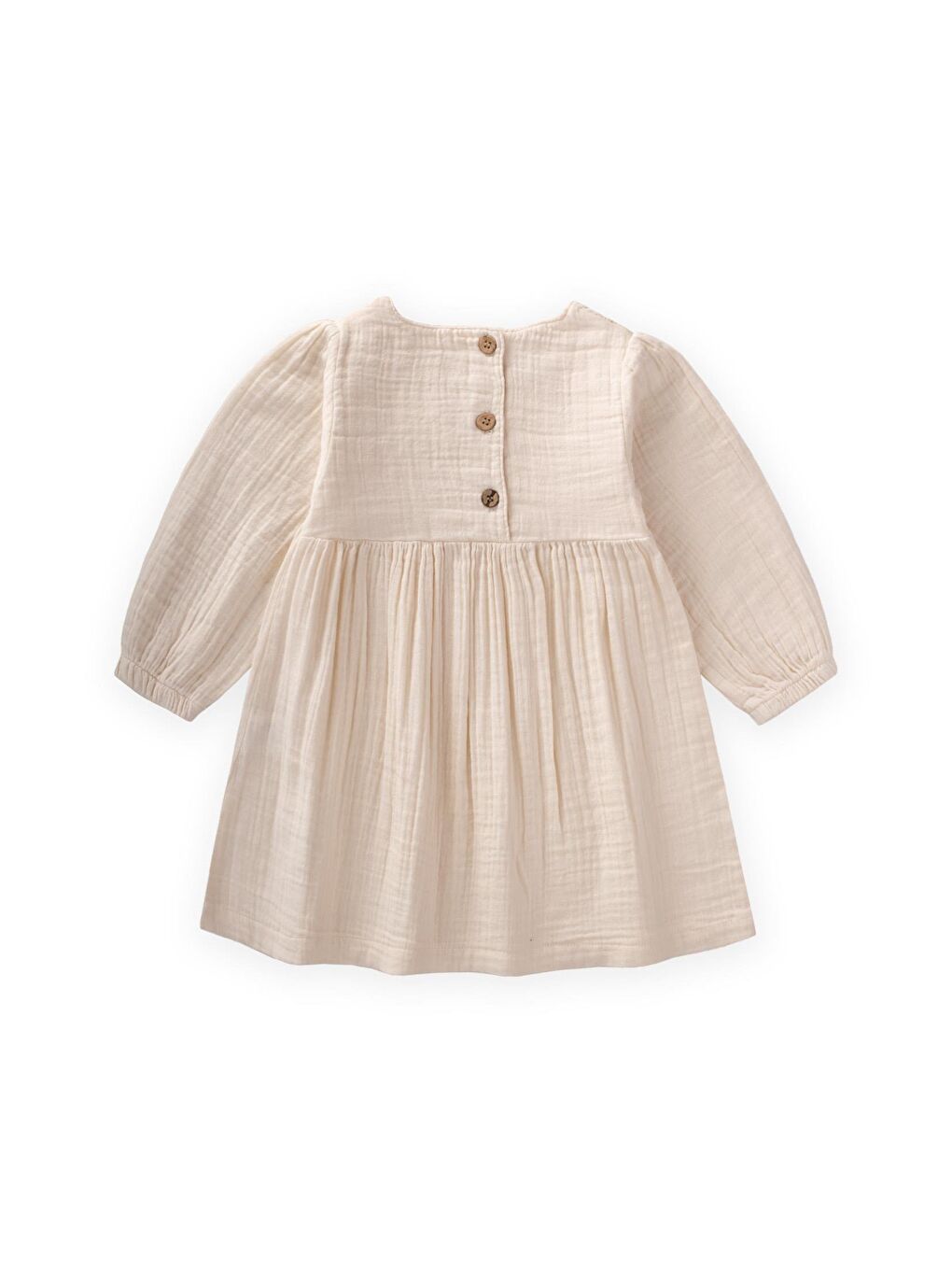 Ekru Kız Çocuk Nakışlı Müslin Elbise-1