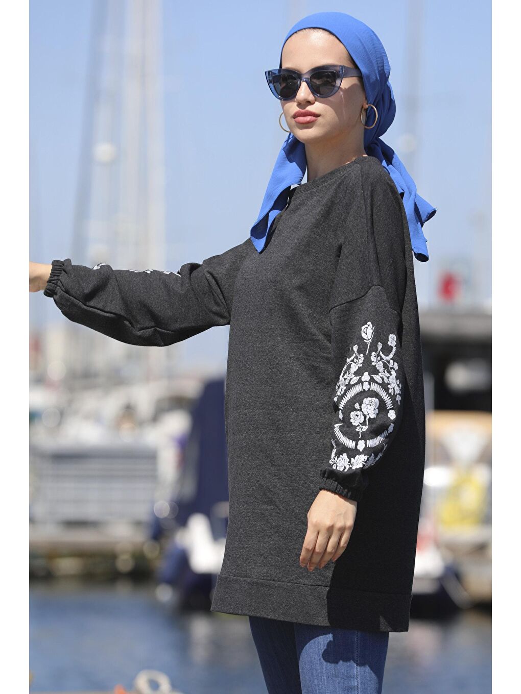 Bisiklet Yaka Kadın Antrasit Tunık - 3357-2
