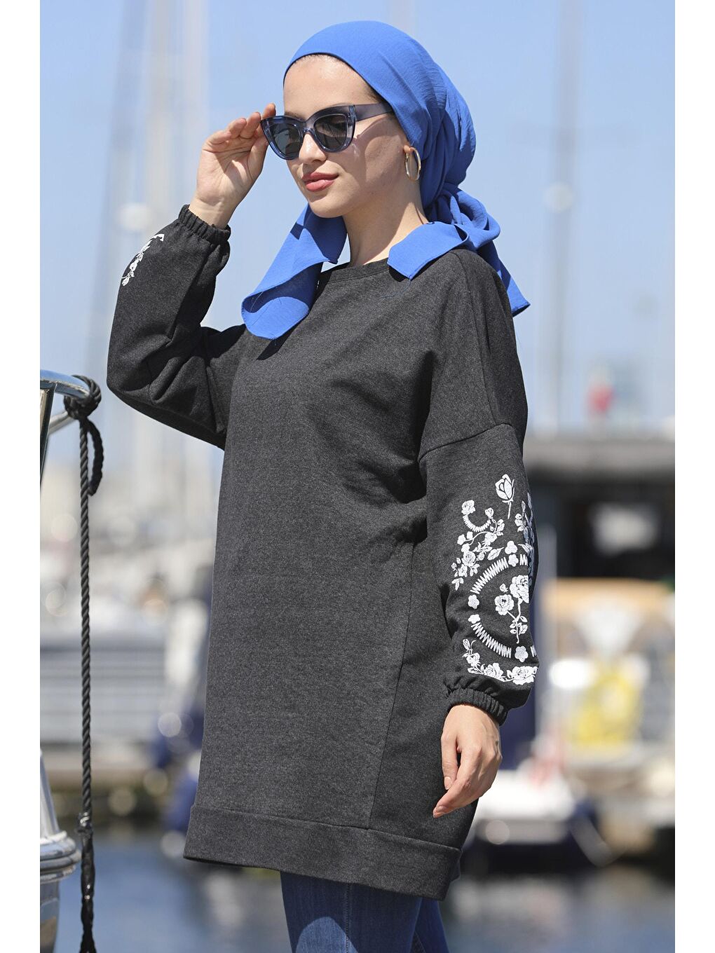 Bisiklet Yaka Kadın Antrasit Tunık - 3357-3