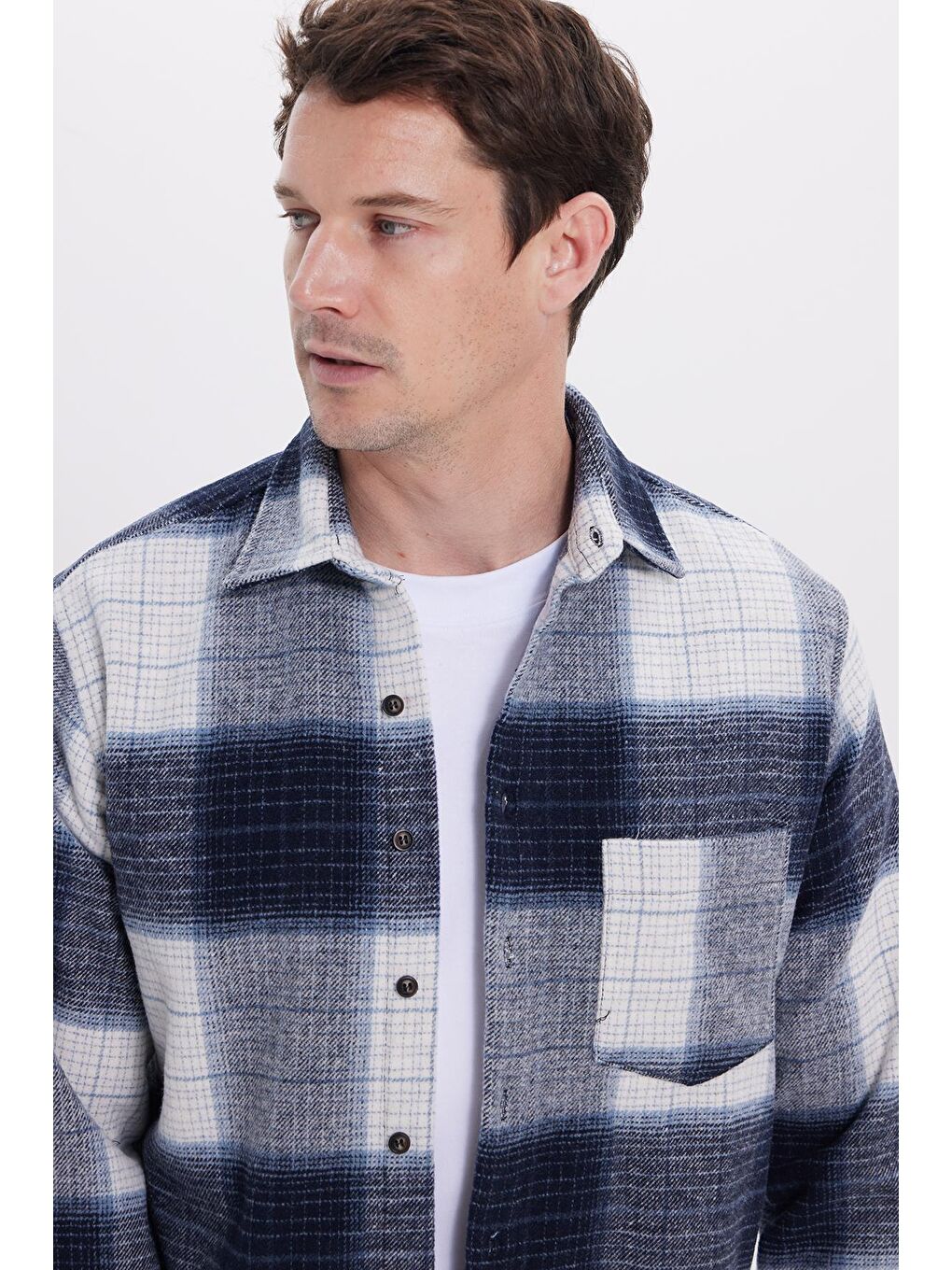 Lacivert Erkek Regular Fit Rahat Kesim Kışlık Kareli Oduncu Gömlek-1