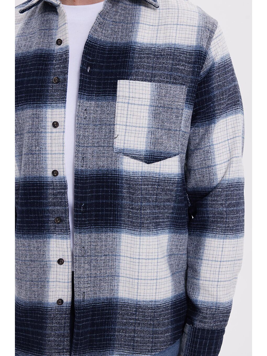 Lacivert Erkek Regular Fit Rahat Kesim Kışlık Kareli Oduncu Gömlek-2