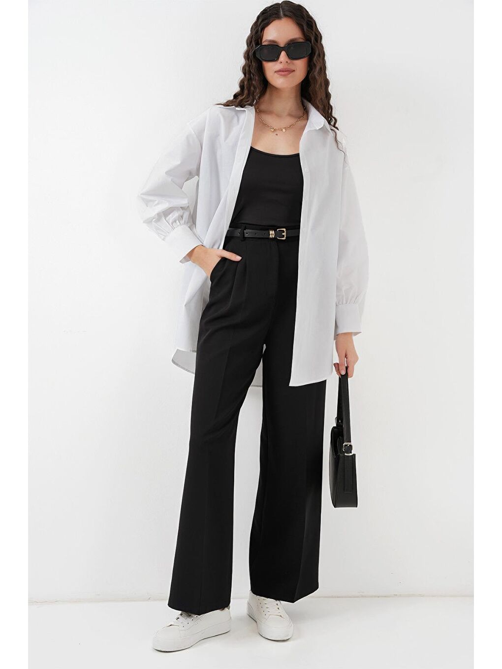 5946 Oversize Uzun Gömlek Tunik - Beyaz-1