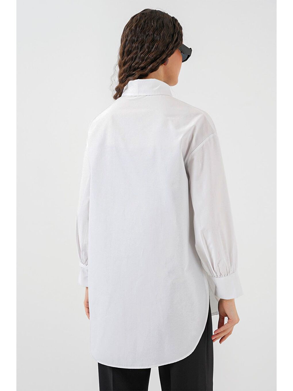 5946 Oversize Uzun Gömlek Tunik - Beyaz-5