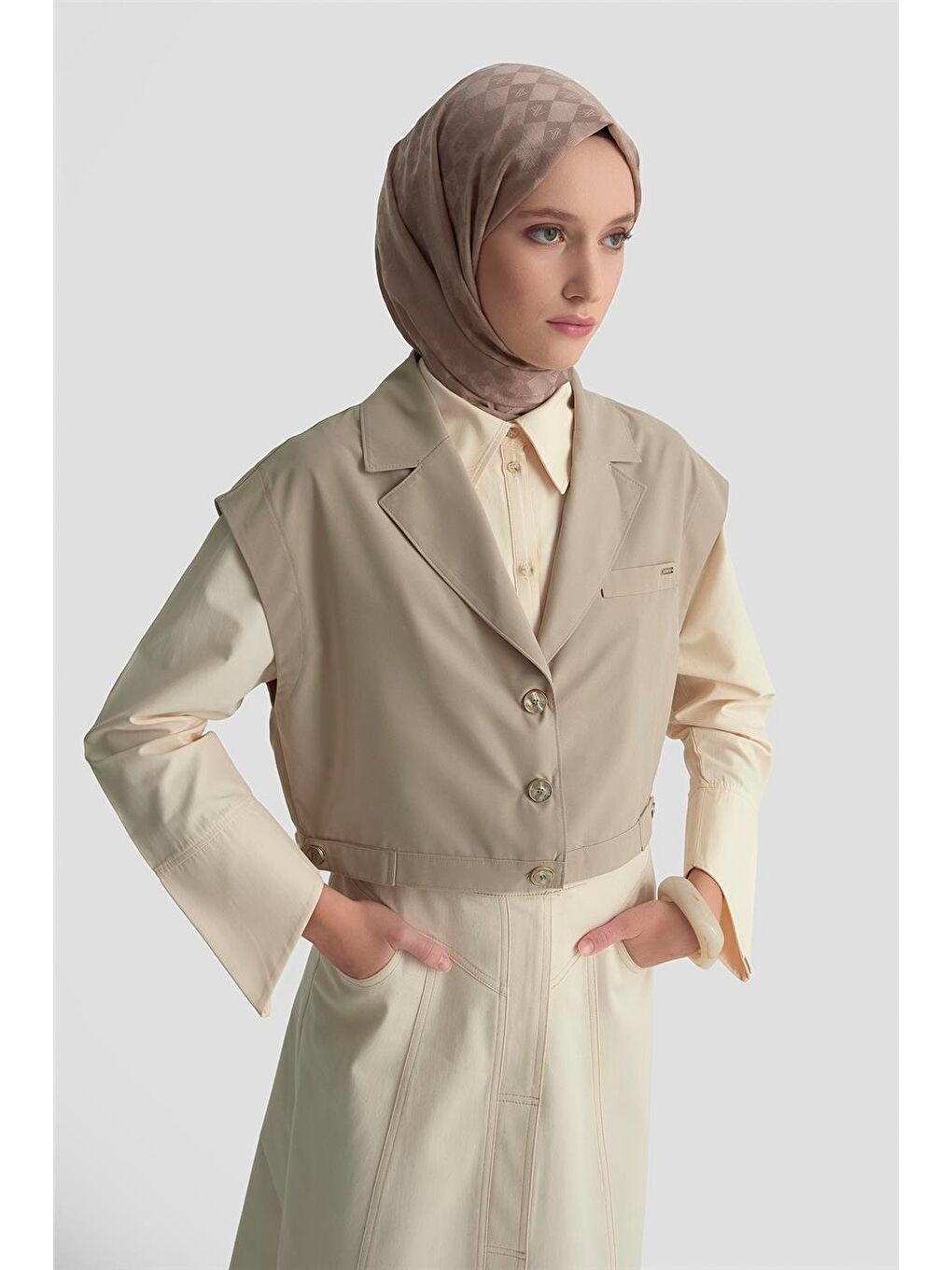 Bej Beli Ayarlanabilir Yelek 25K4804 Vizon-1