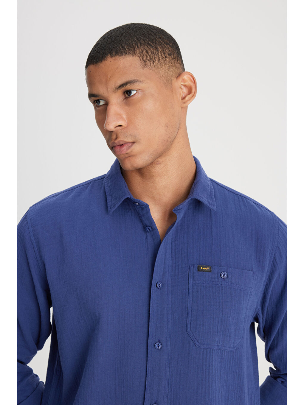 Relaxed Fit Geniş Kesim %100 Pamuk Lacivert Gömlek-3