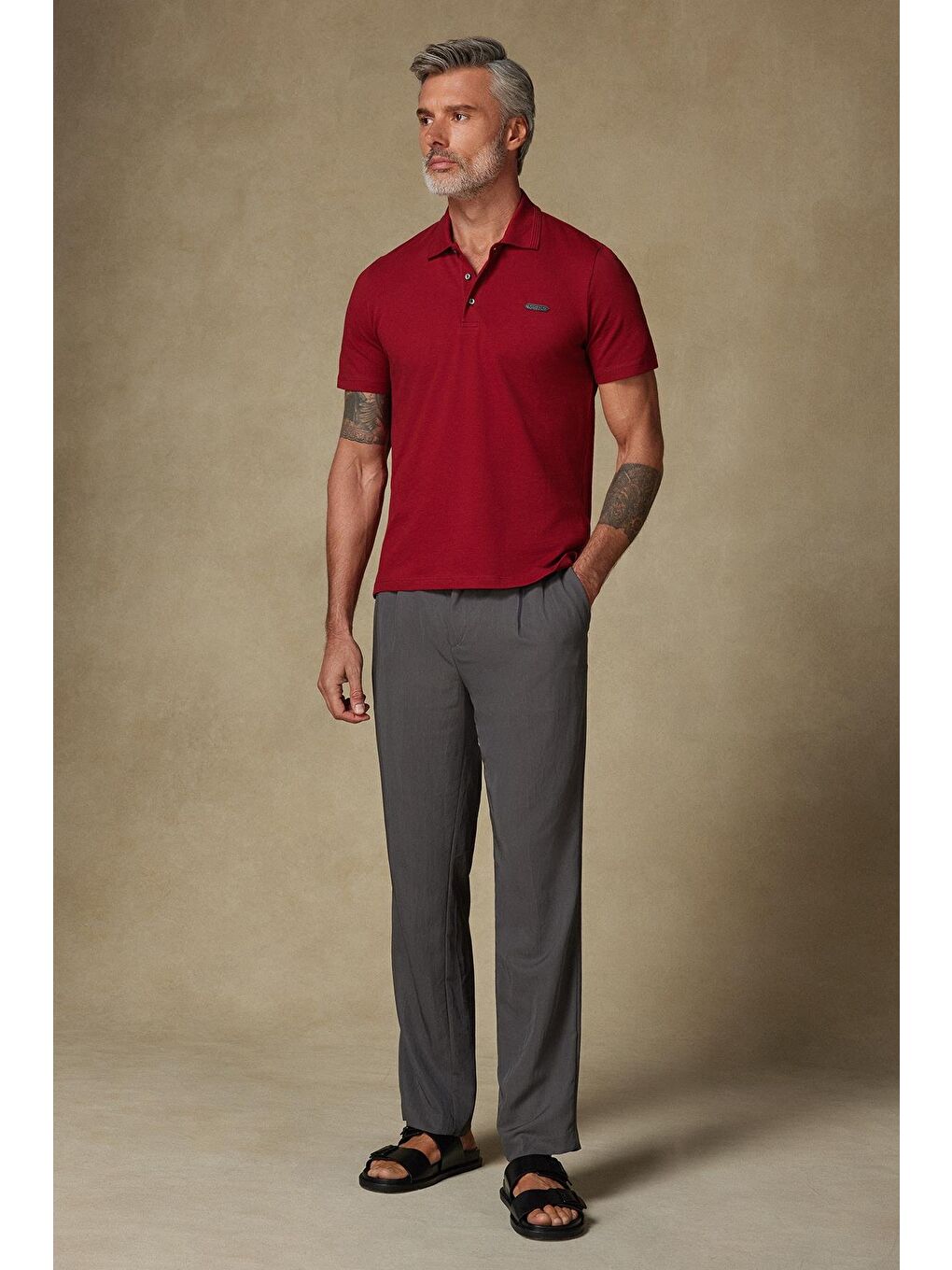 Royal Pike Pamuklu Comfort Fit Bordo Polo Yaka Erkek Düz Polo Shirt-2