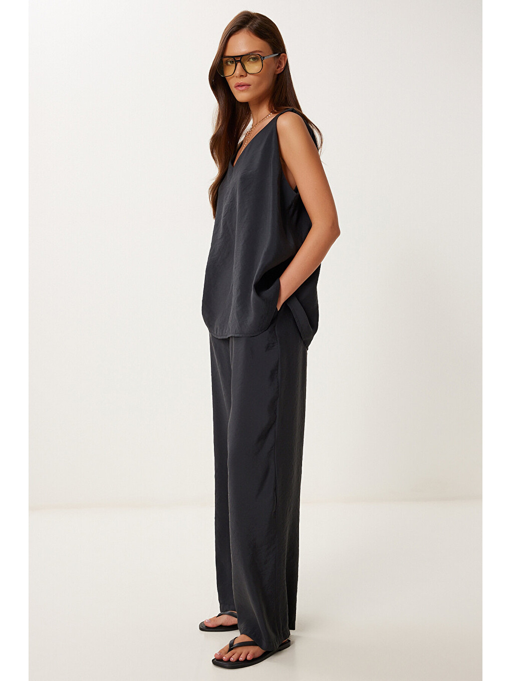 Siyah Modal Bluz Pantolon Takım SİYAH LMC0059-1