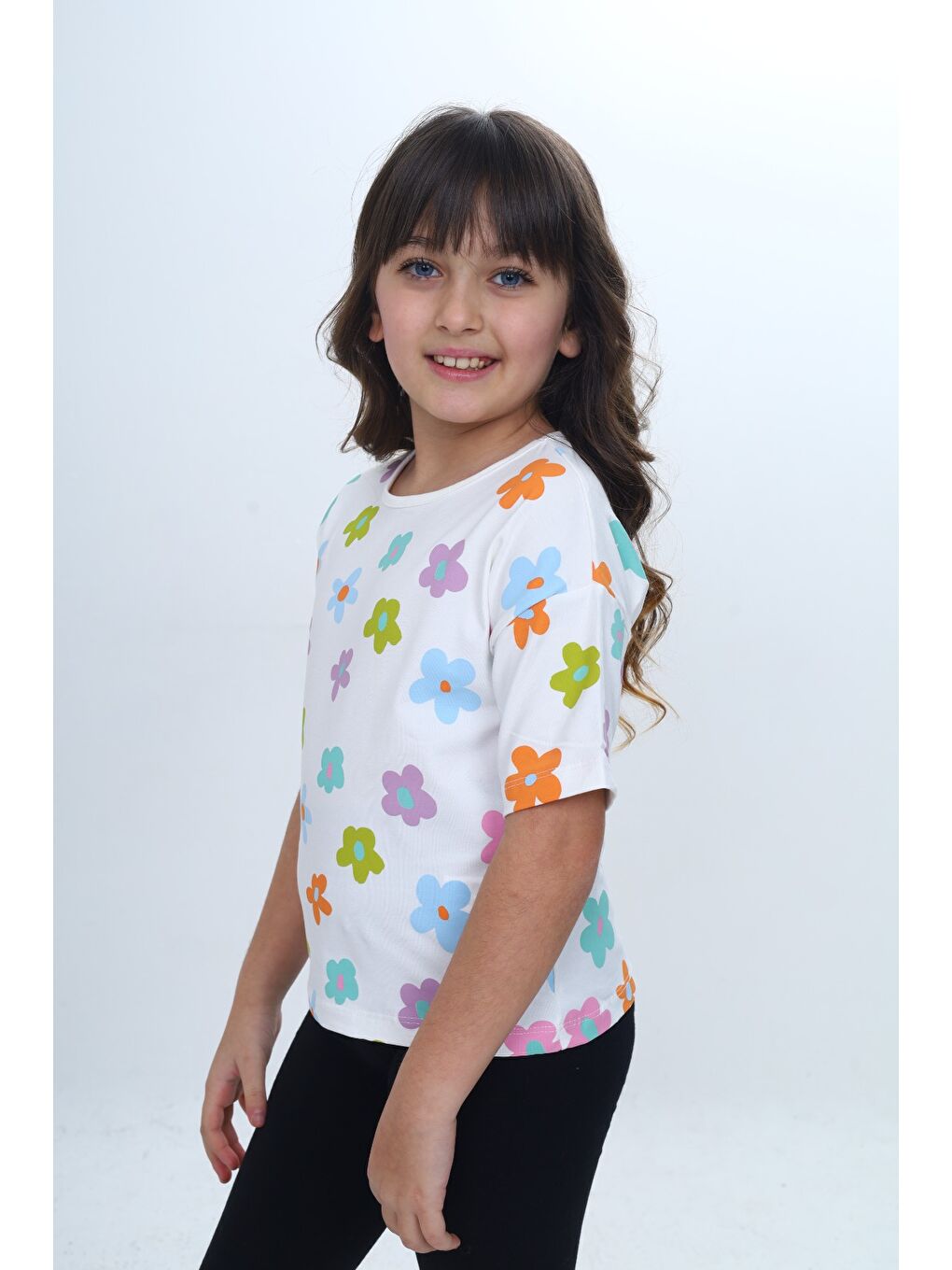 Ekru Kız Çocuk Bisiklet Yaka Kısa Kollu Baskılı Tişört 24980-1