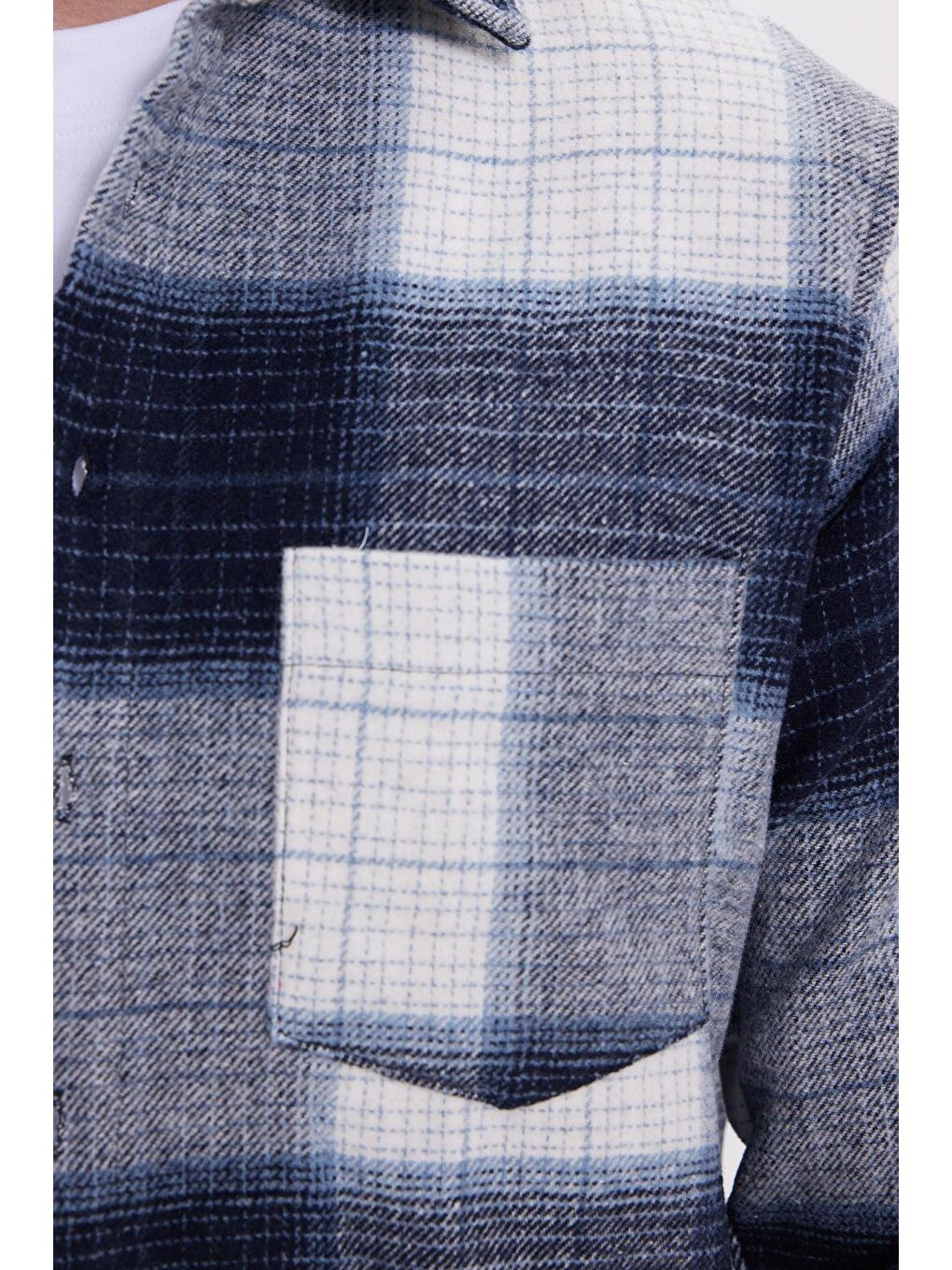 Lacivert Erkek Regular Fit Rahat Kesim Kışlık Kareli Oduncu Gömlek-5