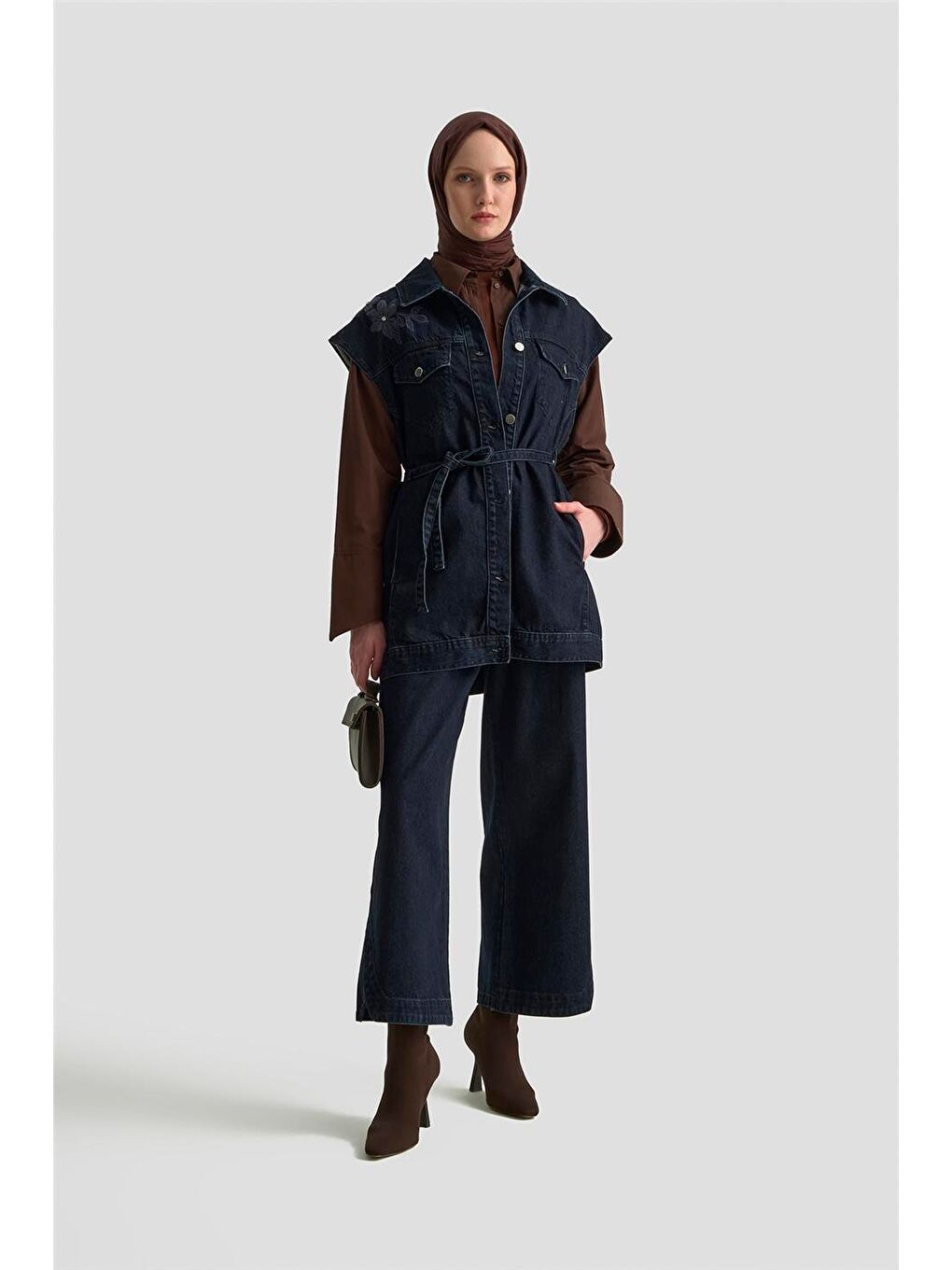 Nakışlı Denim Yelek 25Kd1009 Lacivert