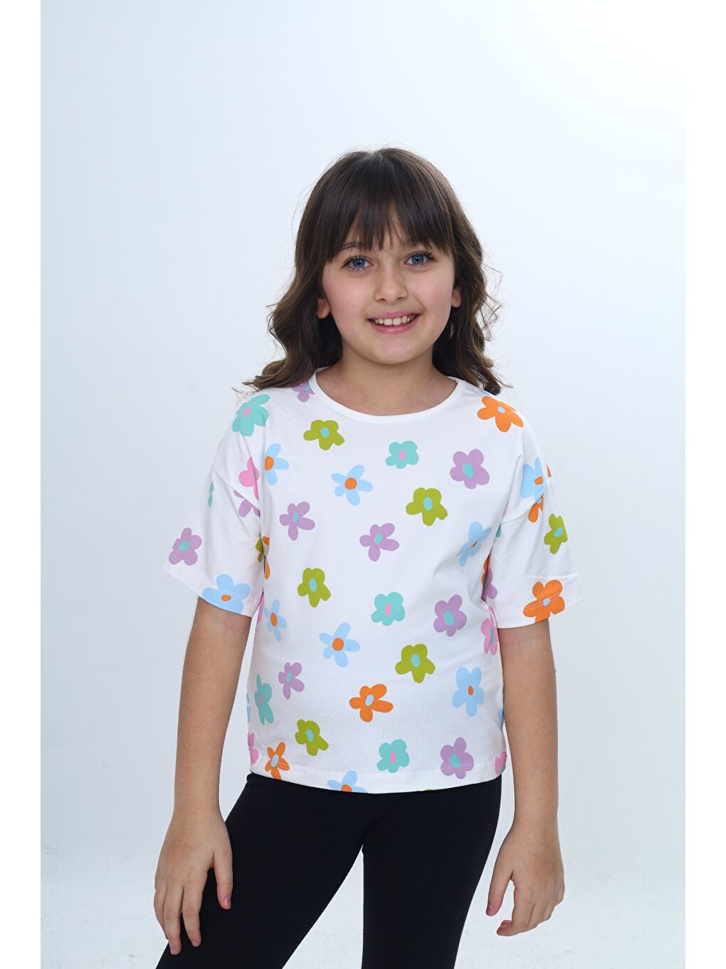 Ekru Kız Çocuk Bisiklet Yaka Kısa Kollu Baskılı Tişört 24980-2
