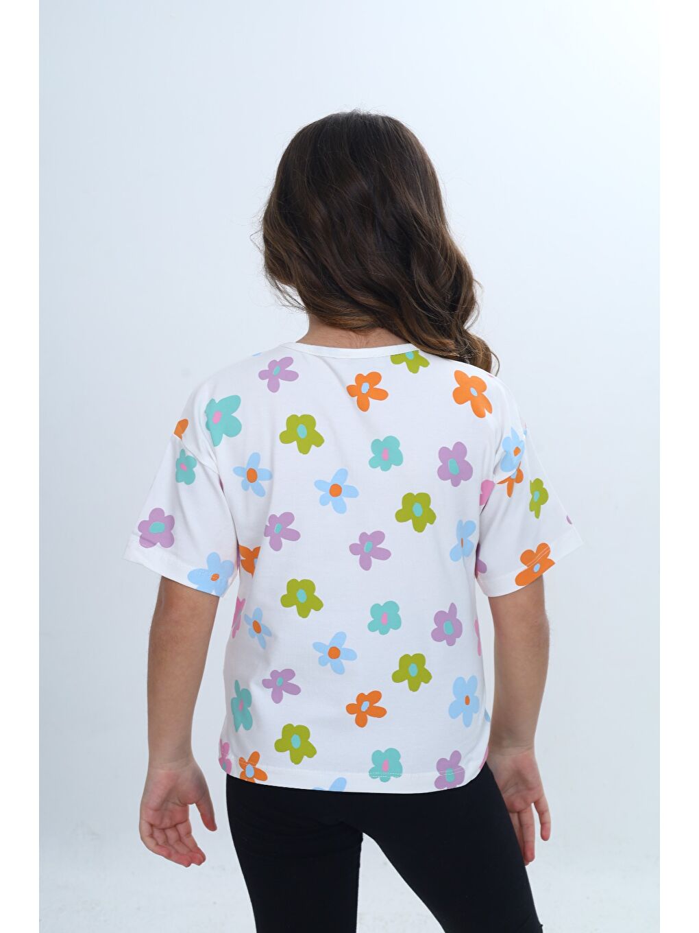 Ekru Kız Çocuk Bisiklet Yaka Kısa Kollu Baskılı Tişört 24980-3