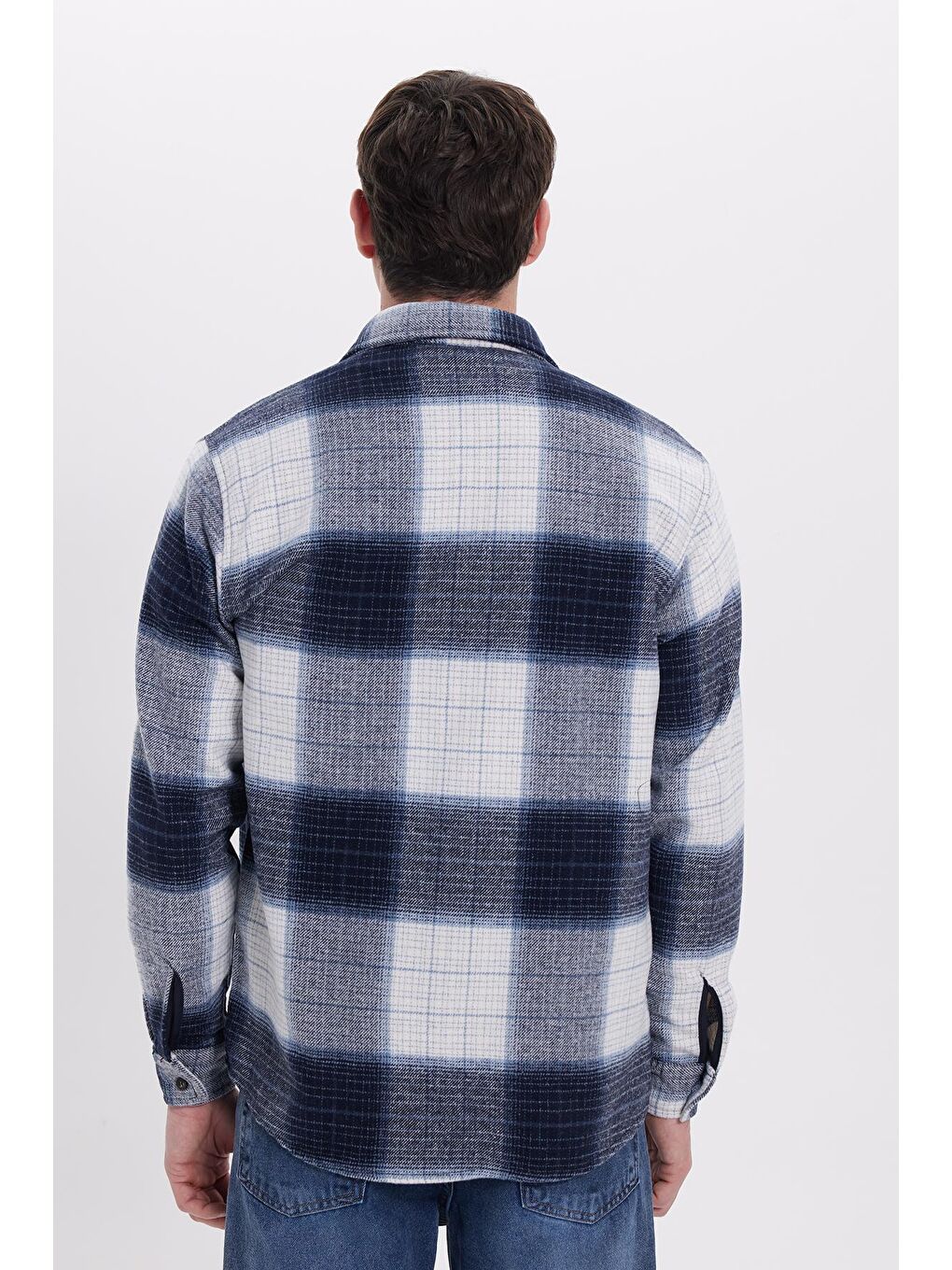 Lacivert Erkek Regular Fit Rahat Kesim Kışlık Kareli Oduncu Gömlek-6