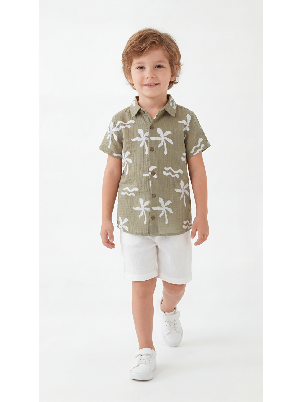 Yeşil Tüm Alan Baskılı Erkek Çocuk Gömlek & Şort Takımı-1