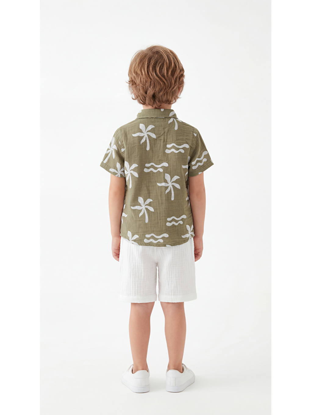 Yeşil Tüm Alan Baskılı Erkek Çocuk Gömlek & Şort Takımı-3