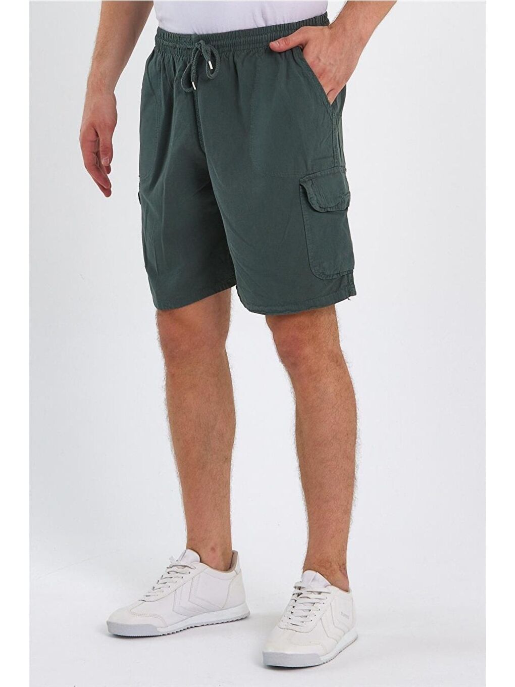 Erkek Metal Gri Kargo Cepli Regular Bağcıklı Keten Şort crepesrt01r05s