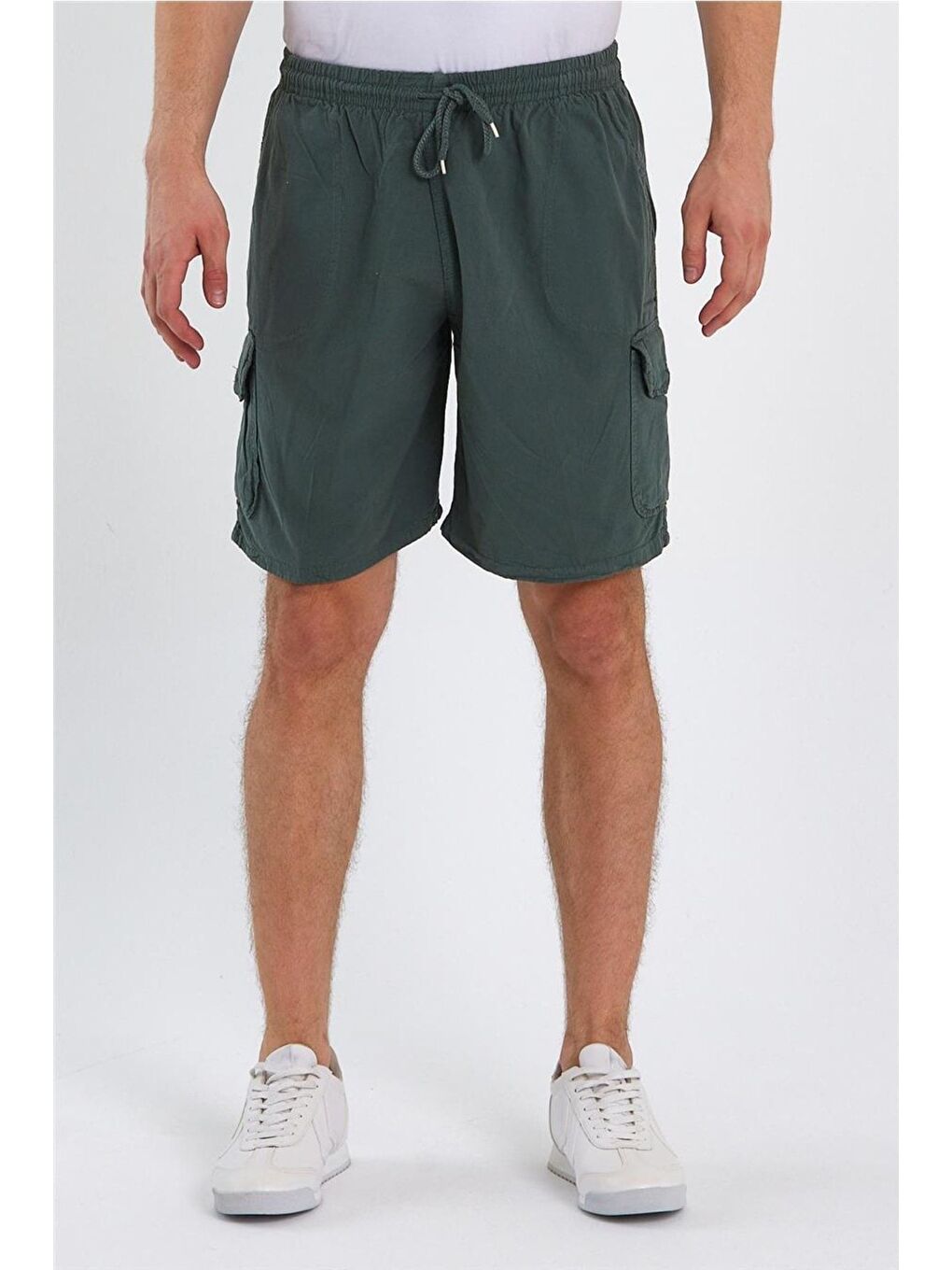 Erkek Metal Gri Kargo Cepli Regular Bağcıklı Keten Şort crepesrt01r05s-2