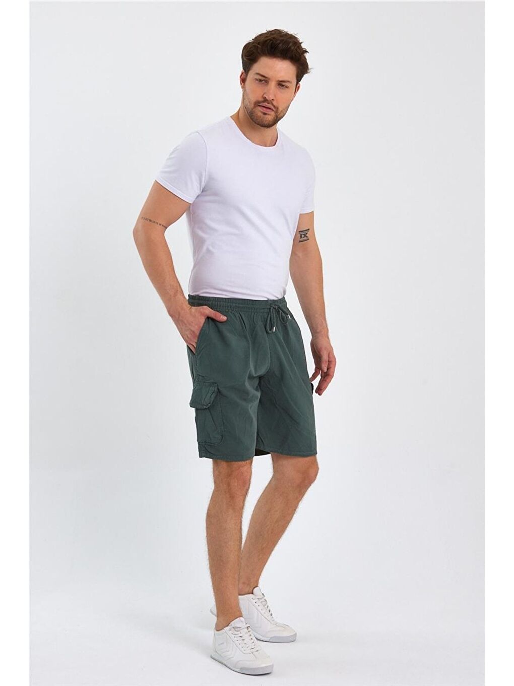 Erkek Metal Gri Kargo Cepli Regular Bağcıklı Keten Şort crepesrt01r05s-3