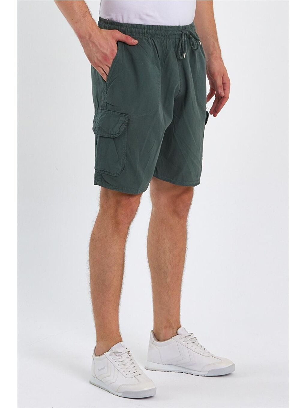 Erkek Metal Gri Kargo Cepli Regular Bağcıklı Keten Şort crepesrt01r05s-4