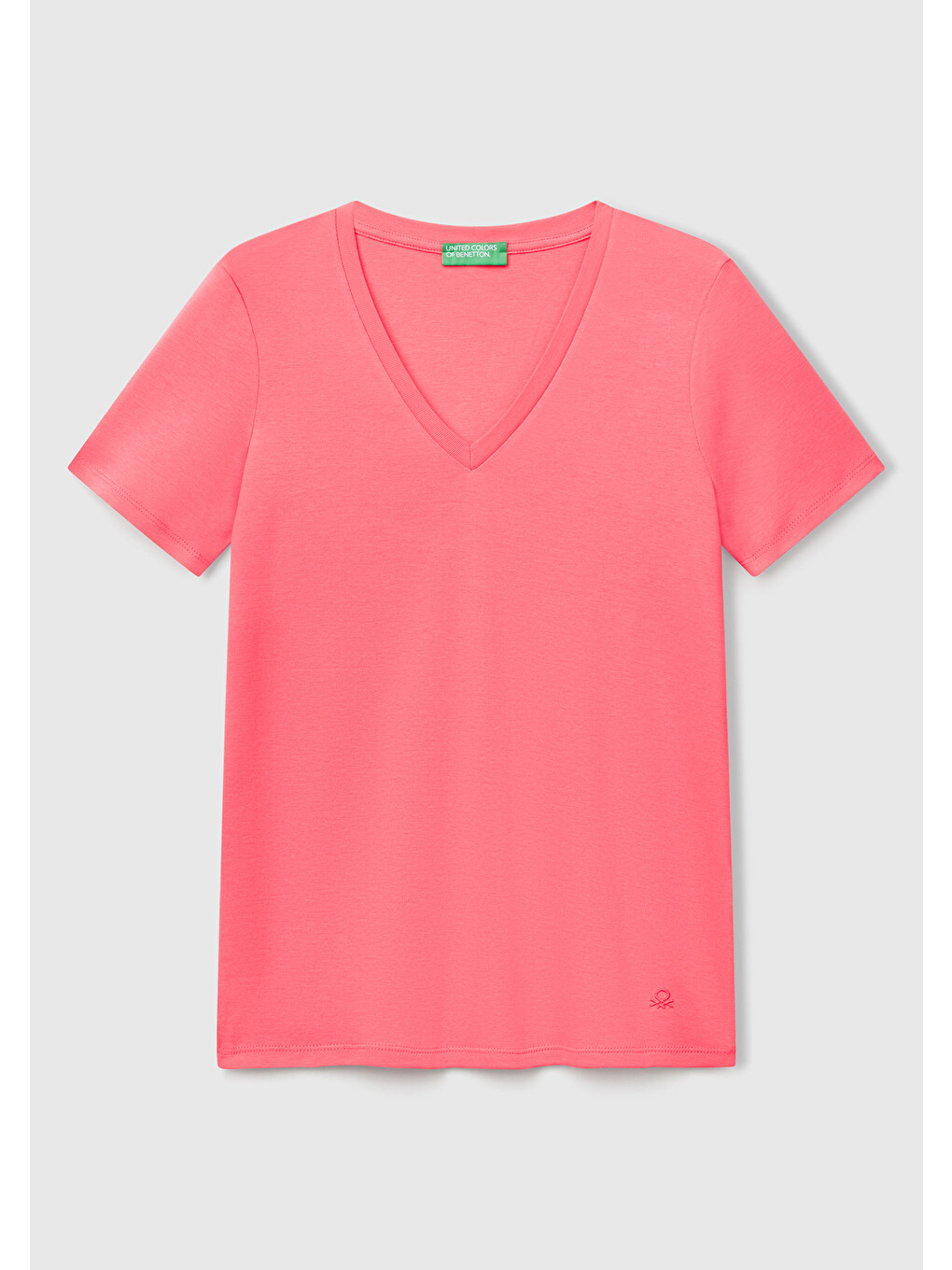 Kadın Pembe %100 Pamuk V Yaka Basic T-shirt-1