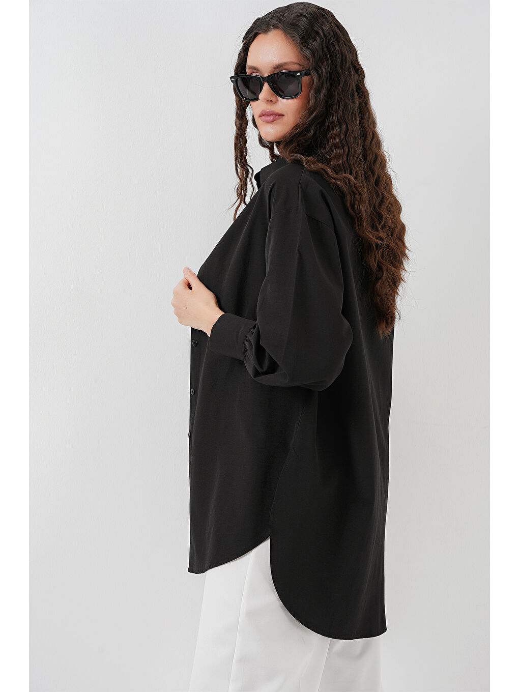 5946 Oversize Uzun Gömlek Tunik - Siyah-2