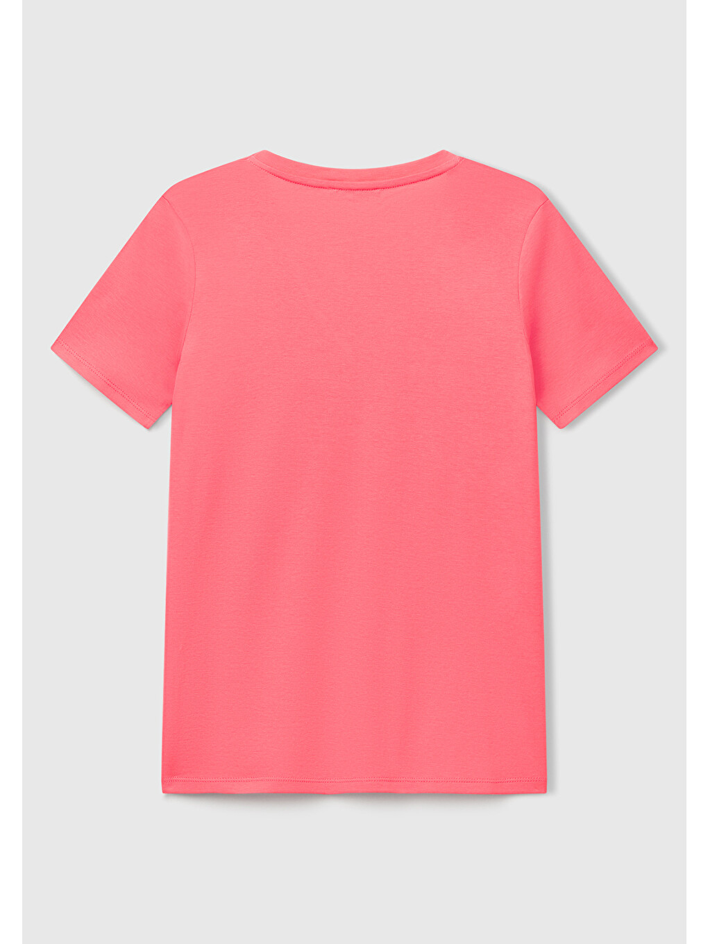 Kadın Pembe %100 Pamuk V Yaka Basic T-shirt-3