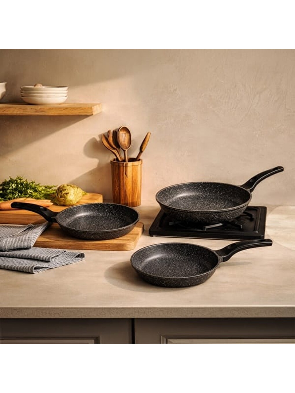 Karışık Kitchen Nirvana 3 Parça Tava Seti - Antrasit- 20 + 24 + 28 cm