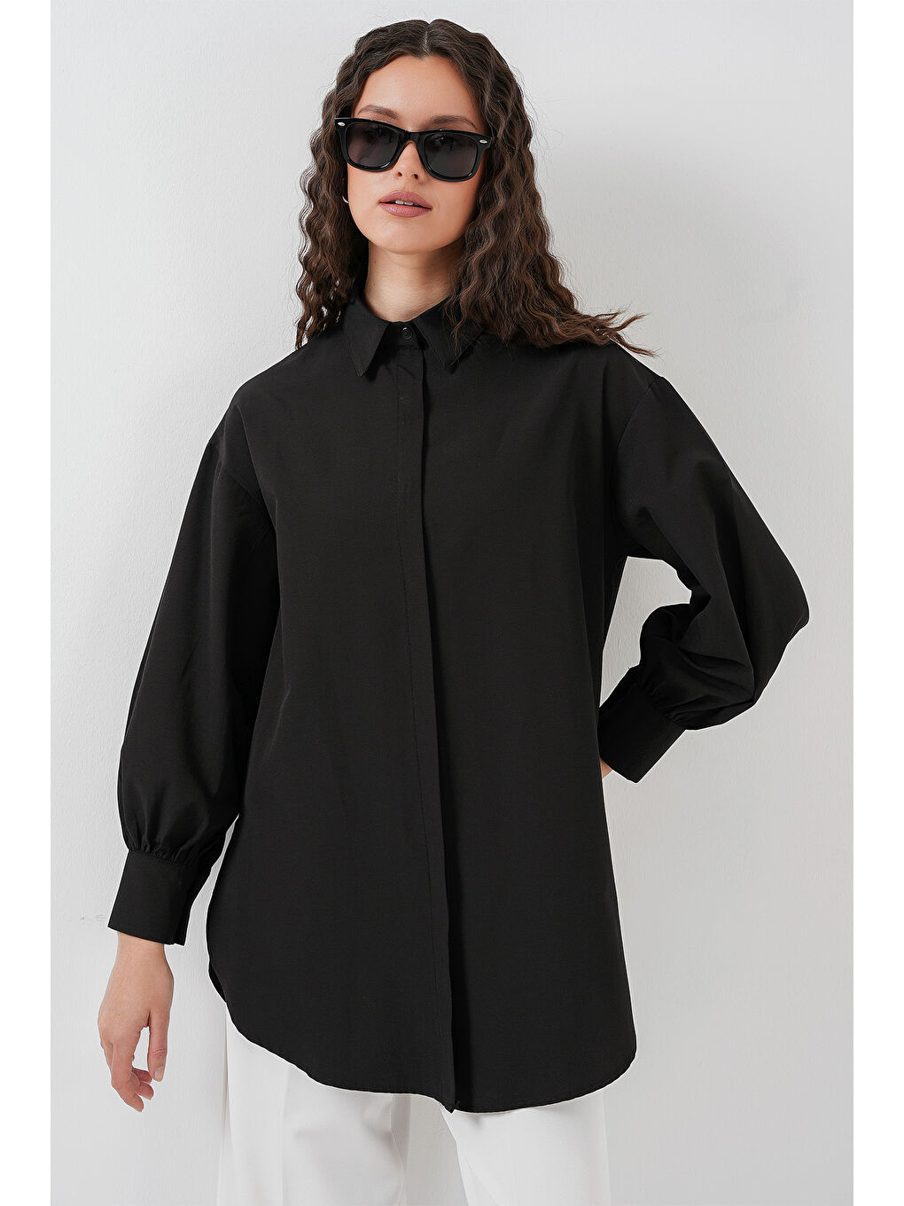 5946 Oversize Uzun Gömlek Tunik - Siyah-3