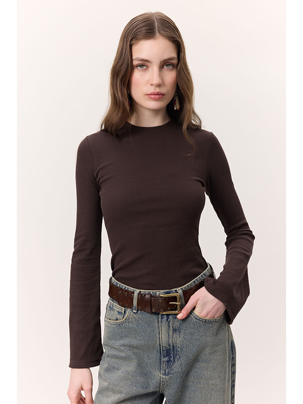 Kahverengi Evaze Kollu Body Acı Kahve-2