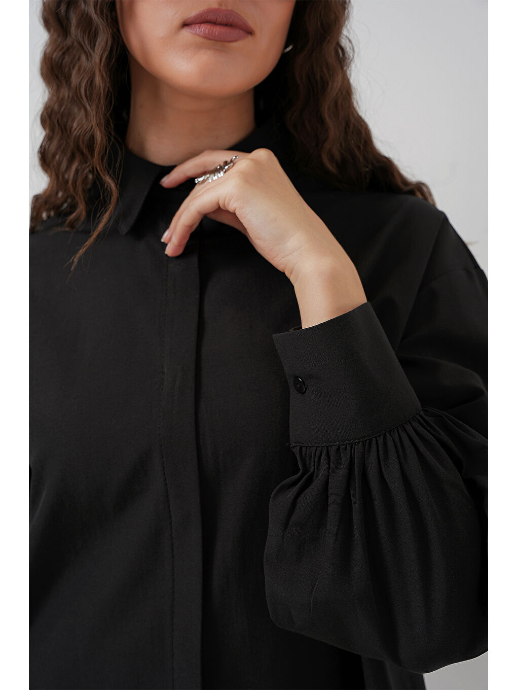 5946 Oversize Uzun Gömlek Tunik - Siyah-4