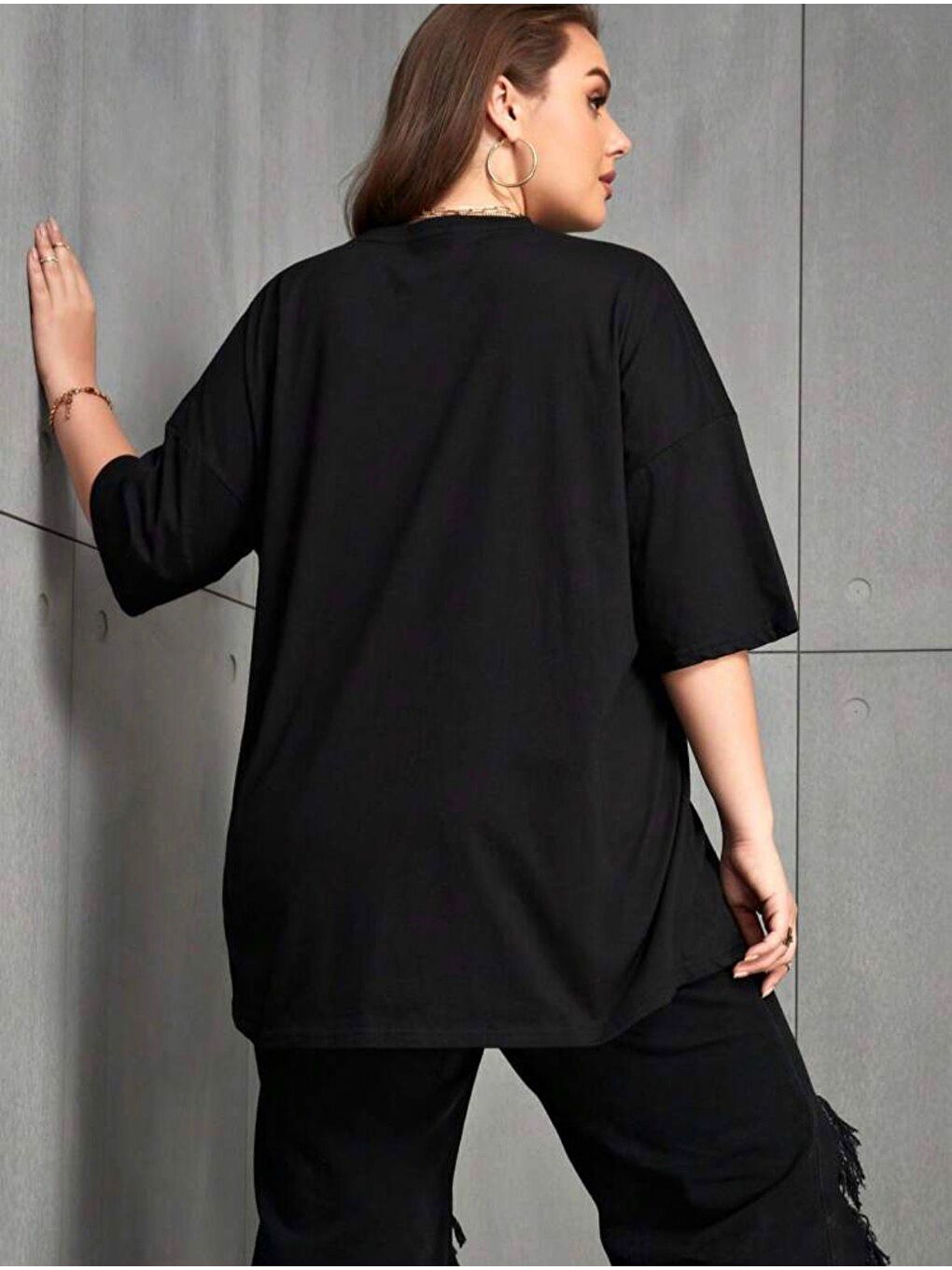 Siyah Be Real Kadın Büyük Beden Battal Baskılı Bisiklet Yaka Pamuklu T-Shirt Rahat Kesim Unisex Sevgili Ko-2