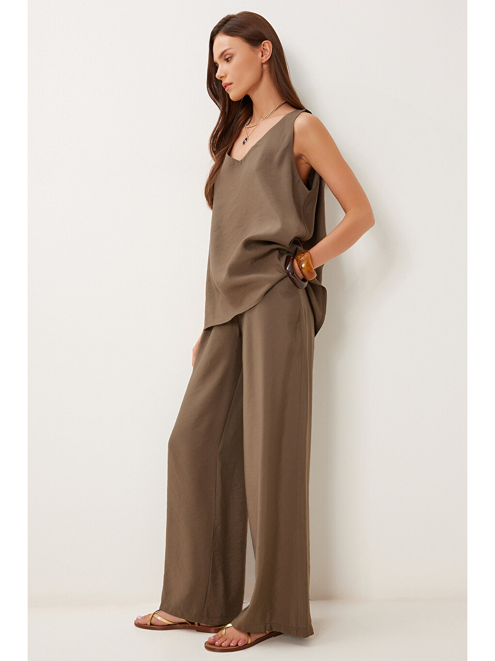 Haki Modal Bluz Pantolon Takım HAKİ LMC0059-1