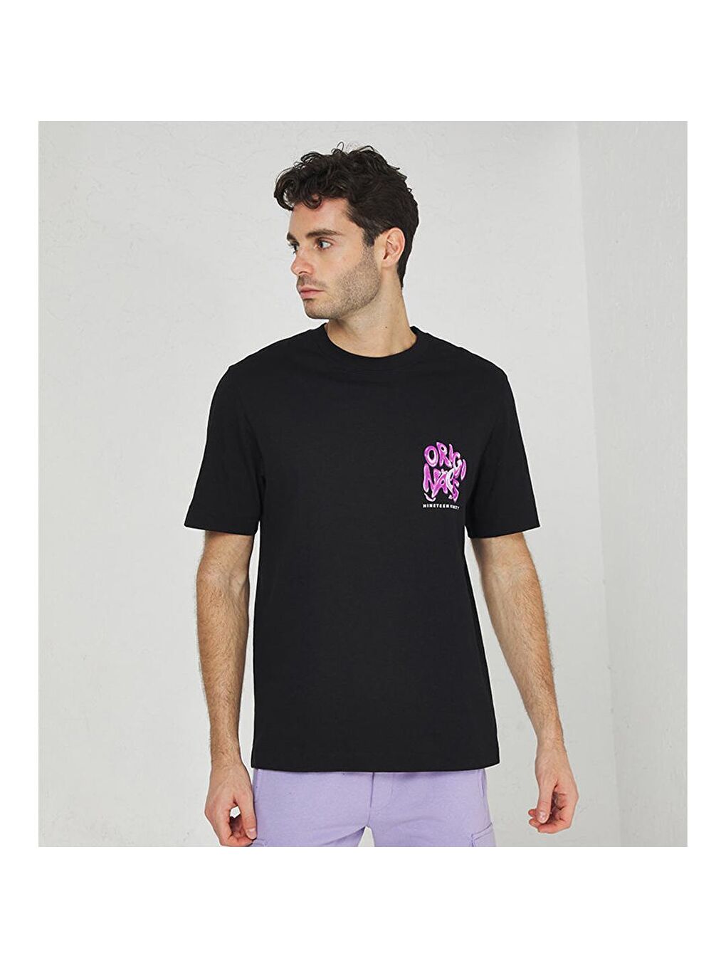 Wavetext Erkek Siyah Bisiklet Yaka Tişört