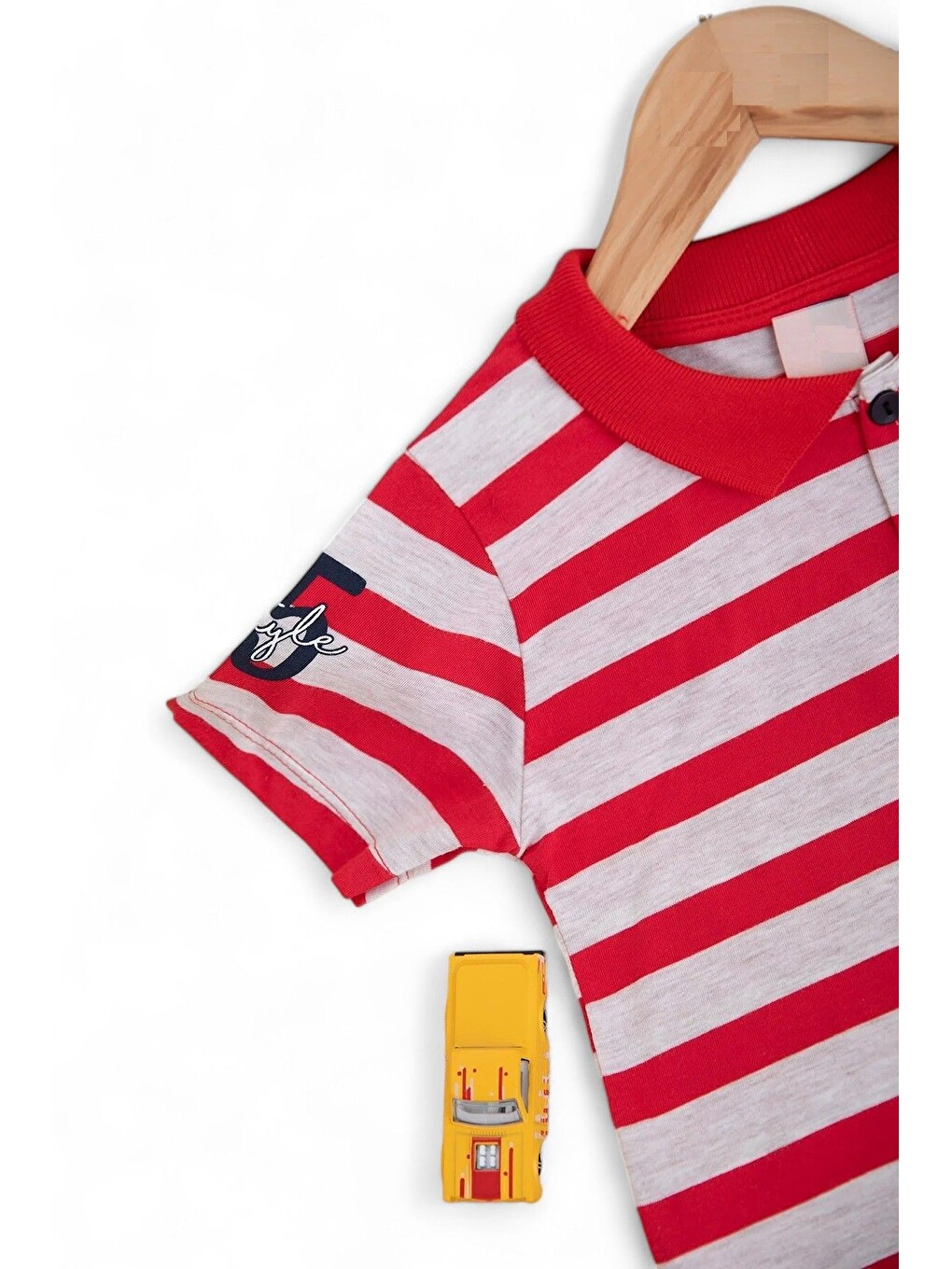 Kırmızı Erkek Çocuk Günlük Çizgili Polo Yakalı T-shirt Ve Şort Alt Üst Takımı-3