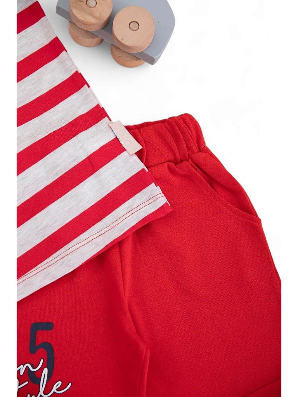 Kırmızı Erkek Çocuk Günlük Çizgili Polo Yakalı T-shirt Ve Şort Alt Üst Takımı-5