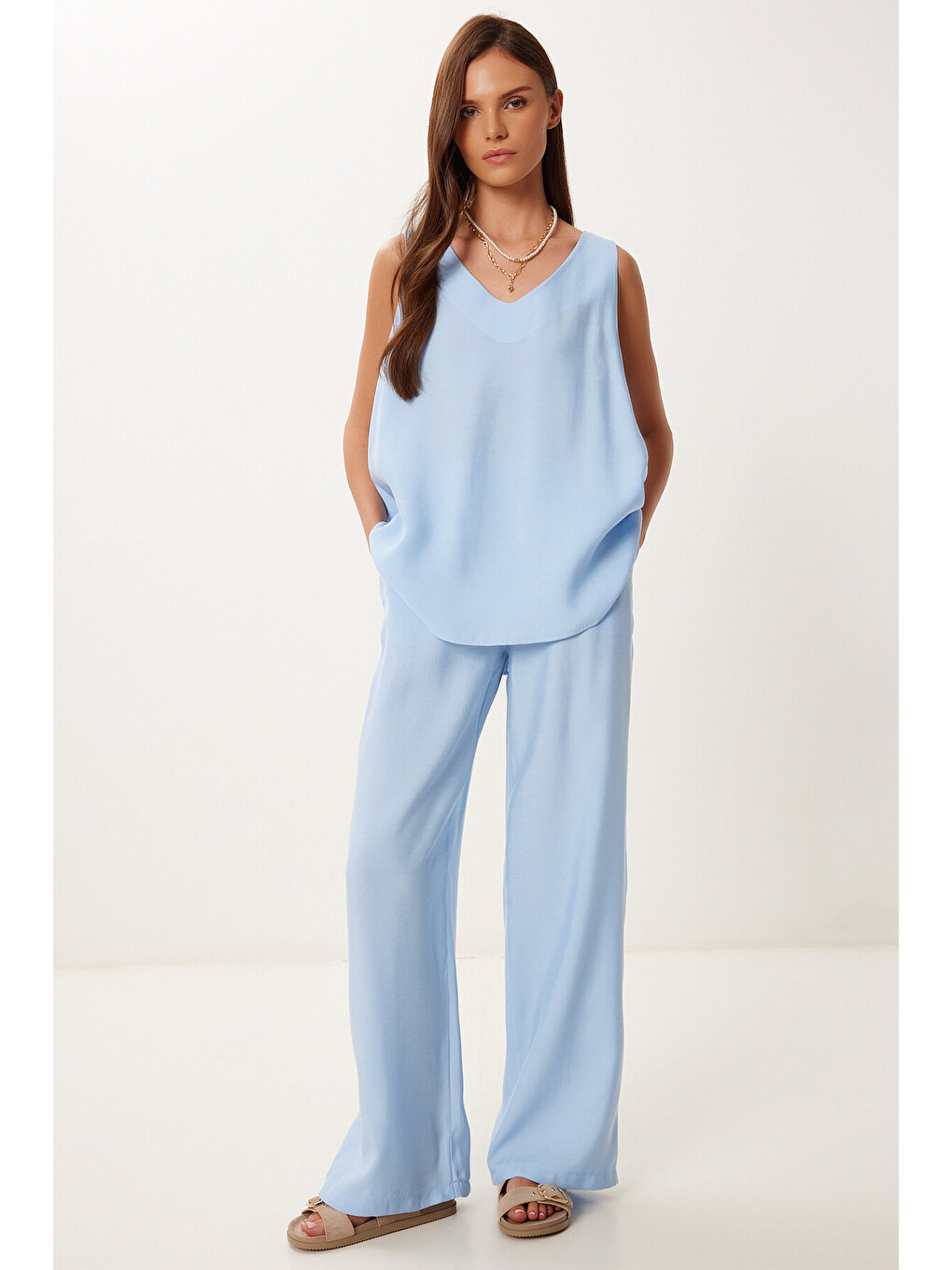 Mavi Modal Bluz Pantolon Takım GÖK MAVİ LMC0059-1