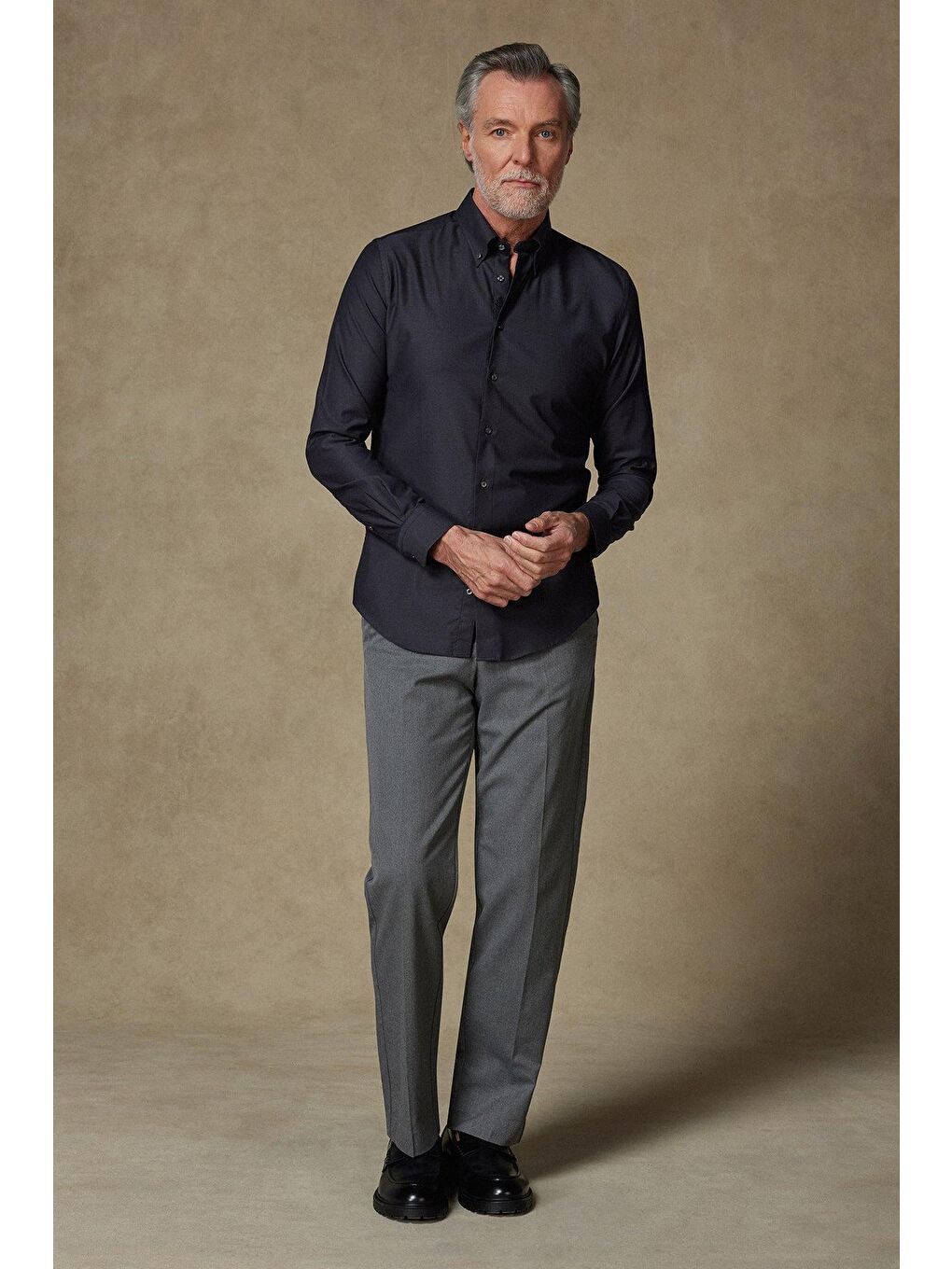 Carlo Royal Oxford Pamuklu Slim Fit Siyah Düğmeli Yaka Erkek Düz %100 Pamuk Gömlek-2