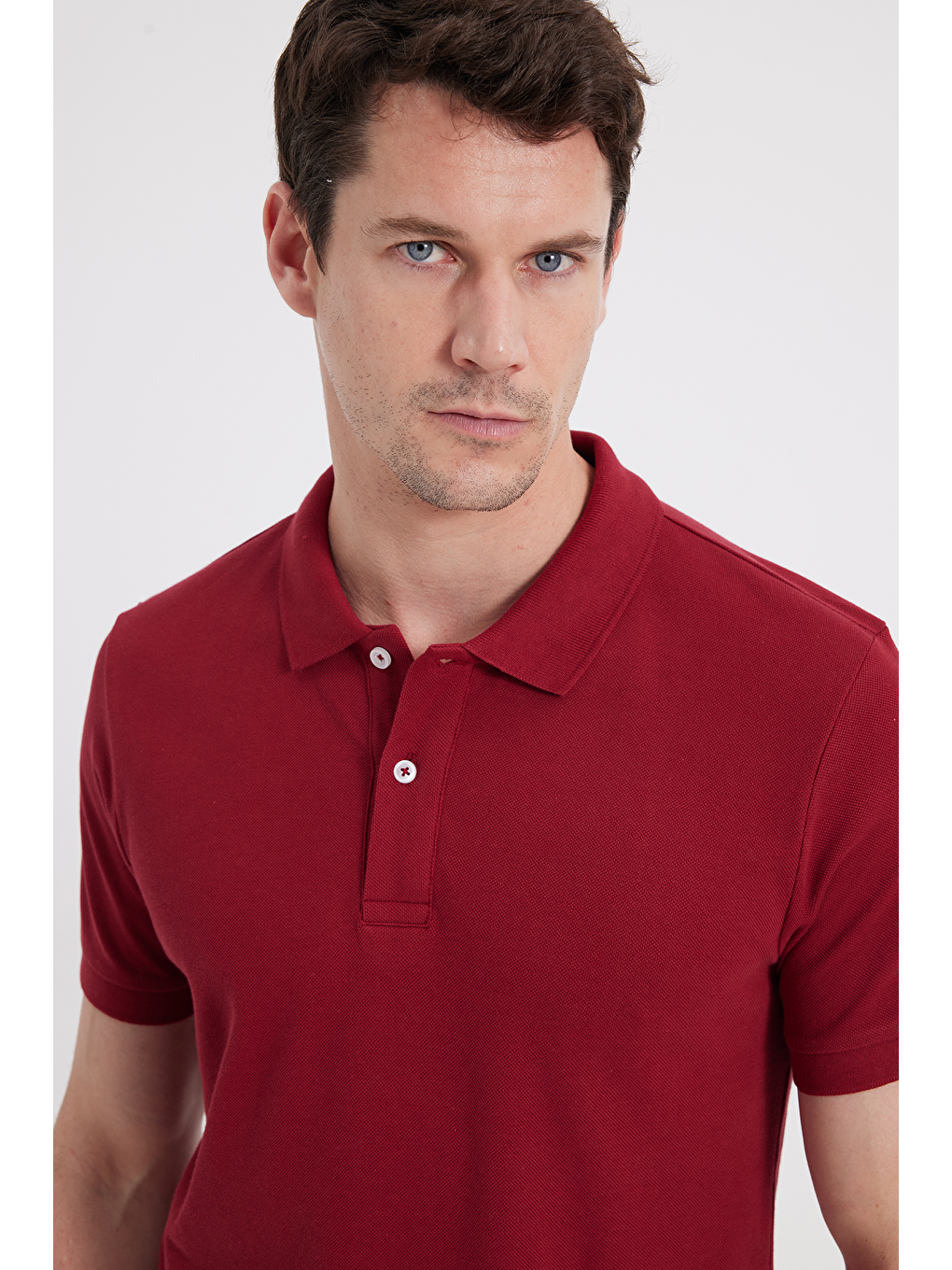 Erkek Slim Fit Dar Kesim %100 Pamuk Kısa Kollu Polo Yaka Kırmızı Tişört-2