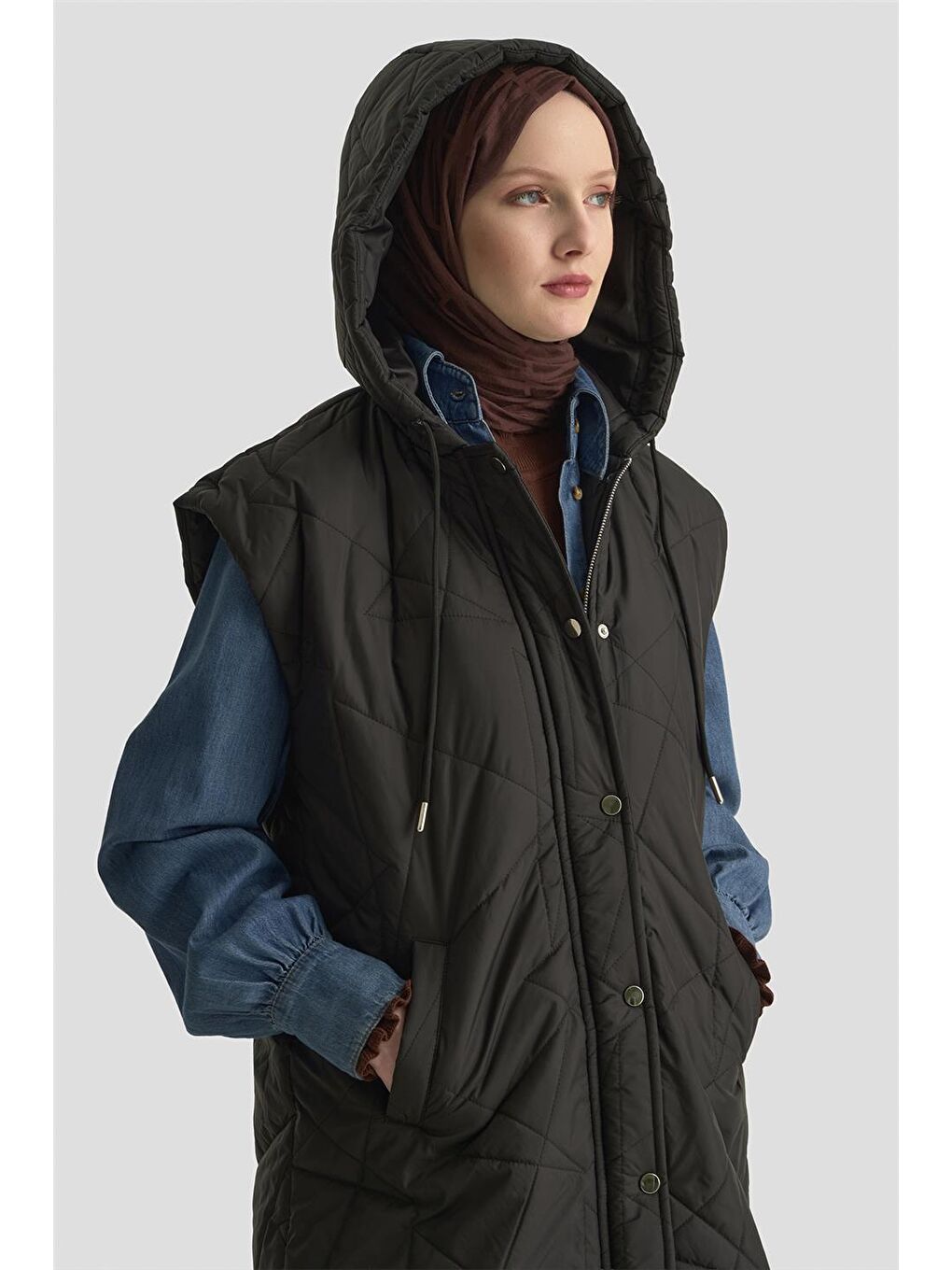 Kapüşonlu Kapitone Yelek 25Kd1401 Siyah-3