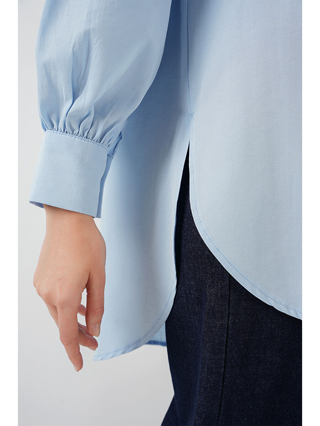 5946 Oversize Uzun Gömlek Tunik - Mavi-5