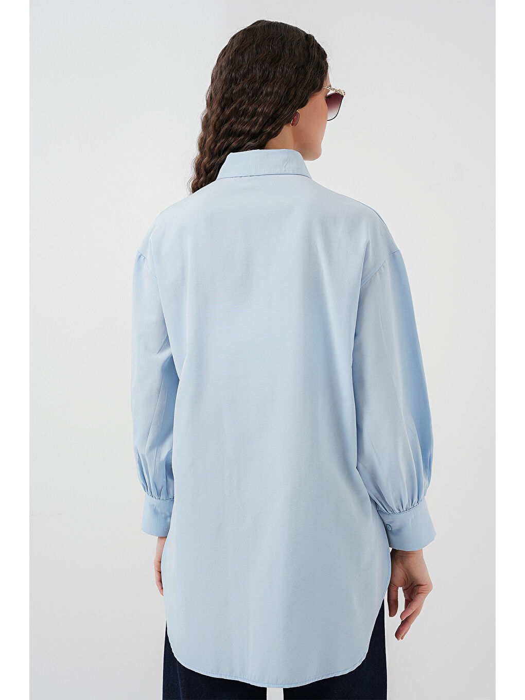 5946 Oversize Uzun Gömlek Tunik - Mavi-6